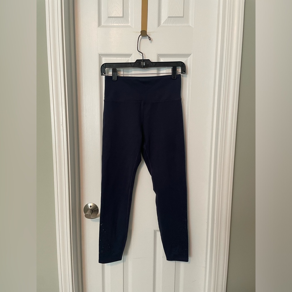 Balance Collection Dark Blue Leggings with laser cut design on the ankle